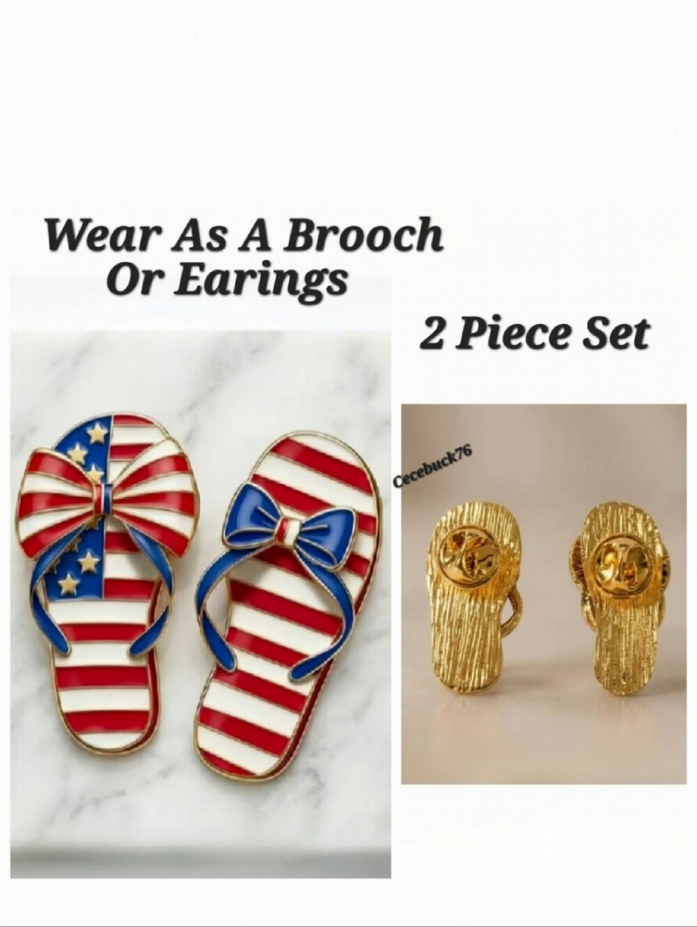 🌺Patriotic Brooch American Flag Flip Flop Brooch July 4th Brooch Labor Day - Picture 2 of 8